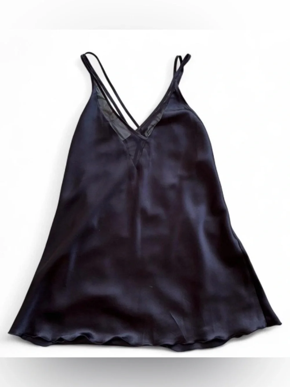 Vintage Black Satin Slip with Mesh Neckline and Strappy Back - Picture 1 of 5